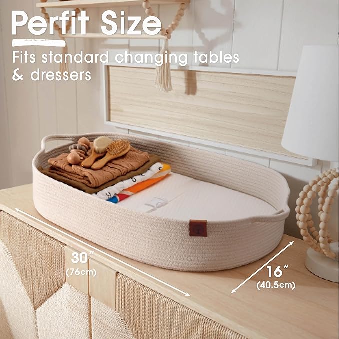 Baby Changing Basket Includes Diaper Caddy - Breathable & Waterproof Dual-Cover, Portable, Changing Pad for Dresser & Changing Table, Gift for Baby Shower (Light Cream, Diaper Caddy Set)