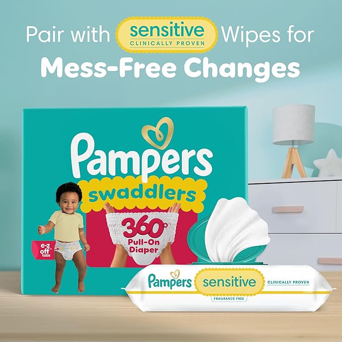 Pampers Diapers - Swaddlers 360° - Size 5, 92 Count, up to 100% Leakproof Comfy Dry Fit, Designed for Easy Changes, Pull On Baby Diaper (Packaging May Vary)