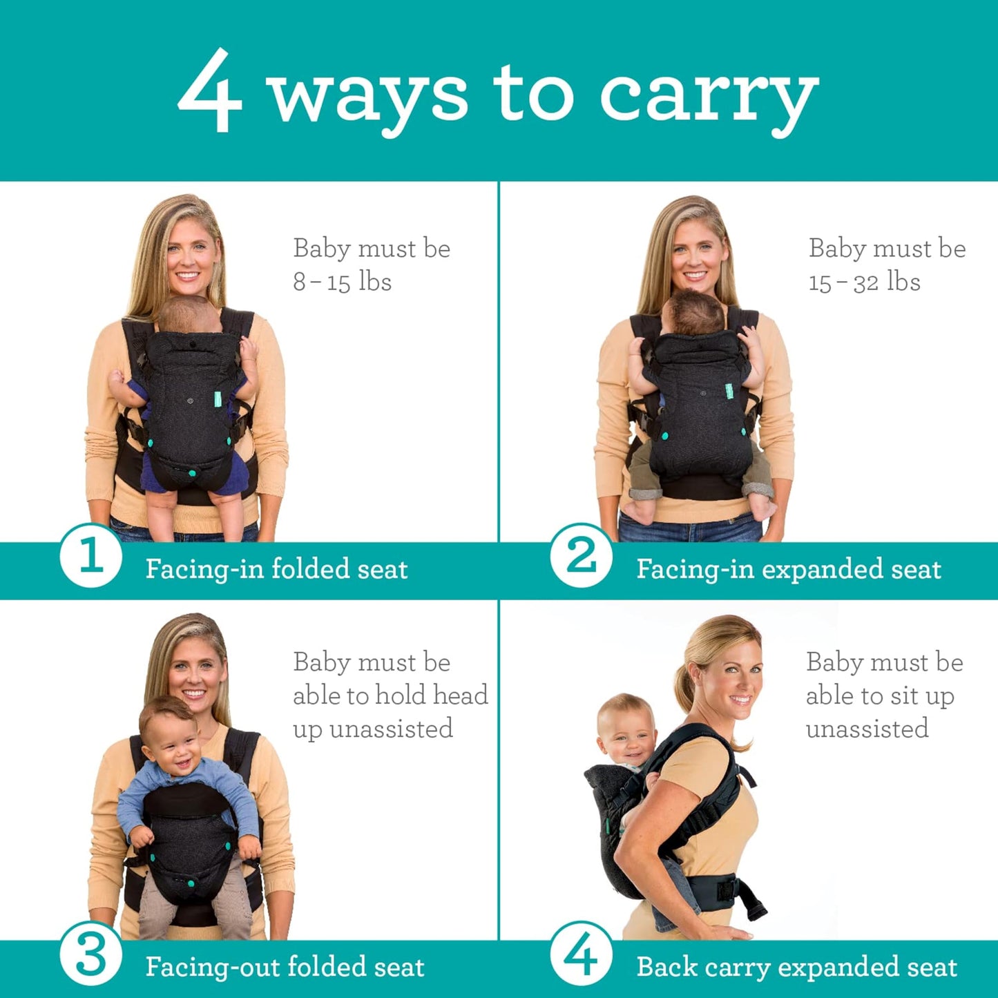 Infantino Flip 4-in-1 Convertible Baby Carrier, Adjustable, Ergonomic Babywearing, Registry Essential, Baby Carrier for Newborn to Toddler, Gray