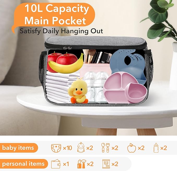 Miracle Baby Stroller Organizer Bag for Mom,Universal Stroller Storage Caddy Diaper Bag- Compatible with Most Stroller - Multifunctional Larg(Grey Star)