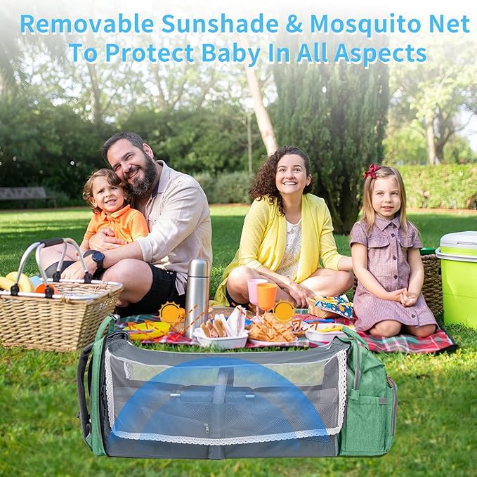 KABAQOO Diaper Bag Backpack with Detachable Changing Station, Large Capacity Baby Diaper Bags for Boys & Girls, Baby Registry Search Stuff & Shower Gifts, Newborn Essentials Must Haves, Green Grey