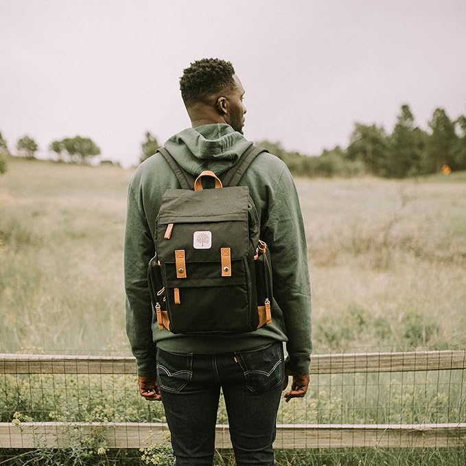 Parker Baby Co. Diaper Backpack - Large Diaper Bag with Insulated Pockets, Stroller Straps and Changing Pad -Birch Bag - Black