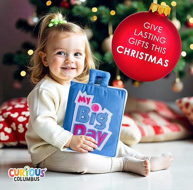 Curious Columbus Quiet Book for Toddlers – Large Fabric Activity Book, Montessori Learning Toy, 10 Engaging Pages for Quiet Play, Perfect for at Home Learning, Airplane Activities and Road Trips