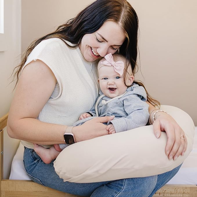 Konssy 2 Pack Nursing Pillow Covers, Stretchy and Soft Nursing Cover for Breastfeeding, Pillow Slipcover for Baby Girls Boys Newborn (Beige, Floral)