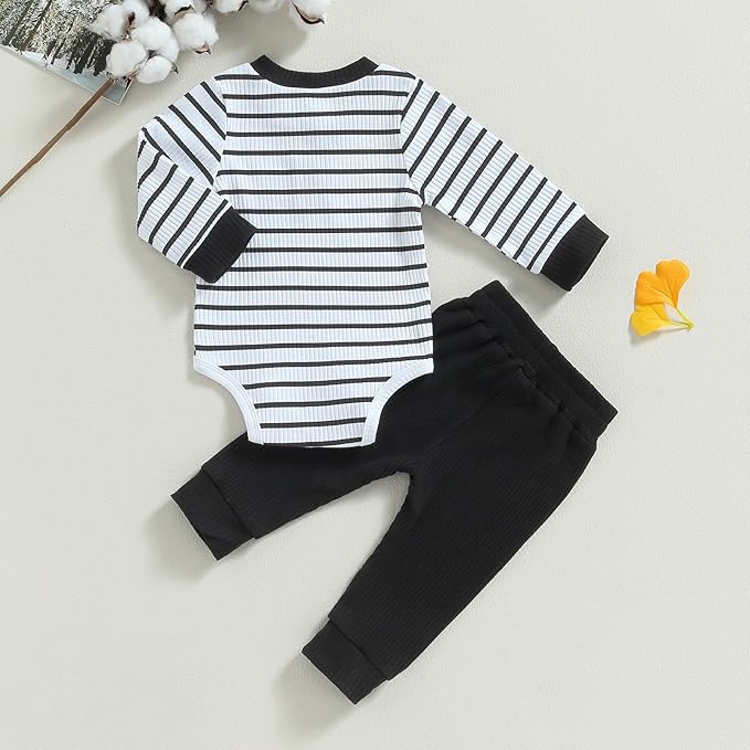 Newborn Baby Boy Girl Clothes Ribbed Knitted Long Sleeve Romper Pants Solid Cotton Infant Fall Winter Outfits 2Pcs