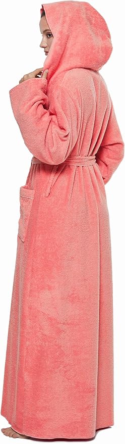 Arus Women's Princess Robe Ankle Long Hooded Lightweight Turkish Cotton Bathrobe