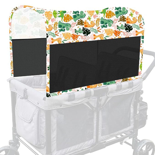 Stretchy Panoramic Canopy Compatible with Wonderfold Stroller Wagons W2/W4 All Models,UPF50+ Sun Protection with Two Mesh Windows,Sun Shade and Protection(Dinosaur)