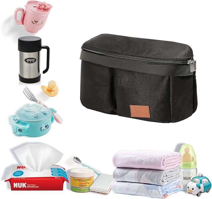 Miracle Baby Stroller Organizer Bag for Mom,Universal Stroller Storage Caddy Diaper Bag- Compatible with Most Stroller - Multifunctional Larg(Black)
