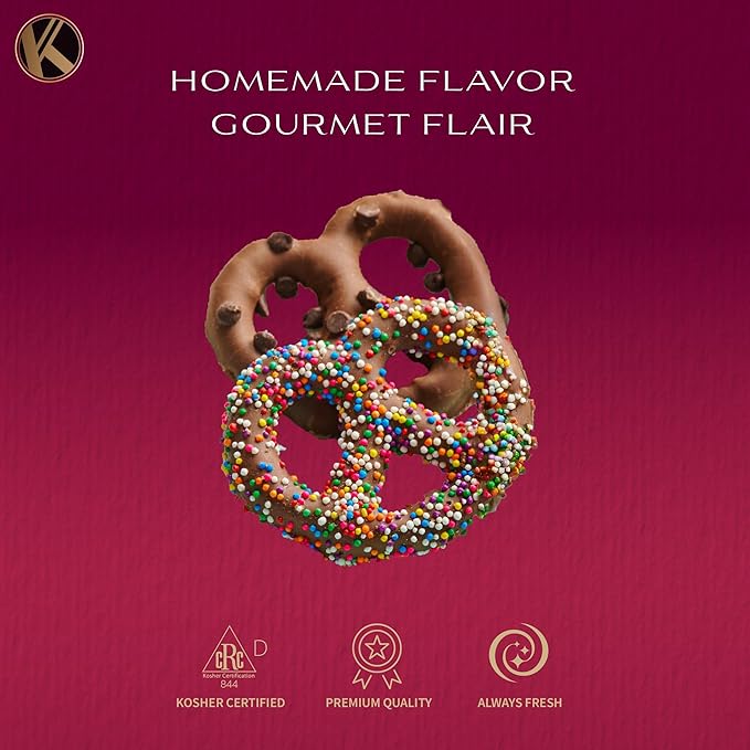 KREMERY Creamy Chocolate Cravings - Chocolate Covered Pretzel Twists Gift Basket, in Brown Gift Box (12 Pretzels, Assorted Sweet Toppings) Food Arrangement, Food Assortments USA Made