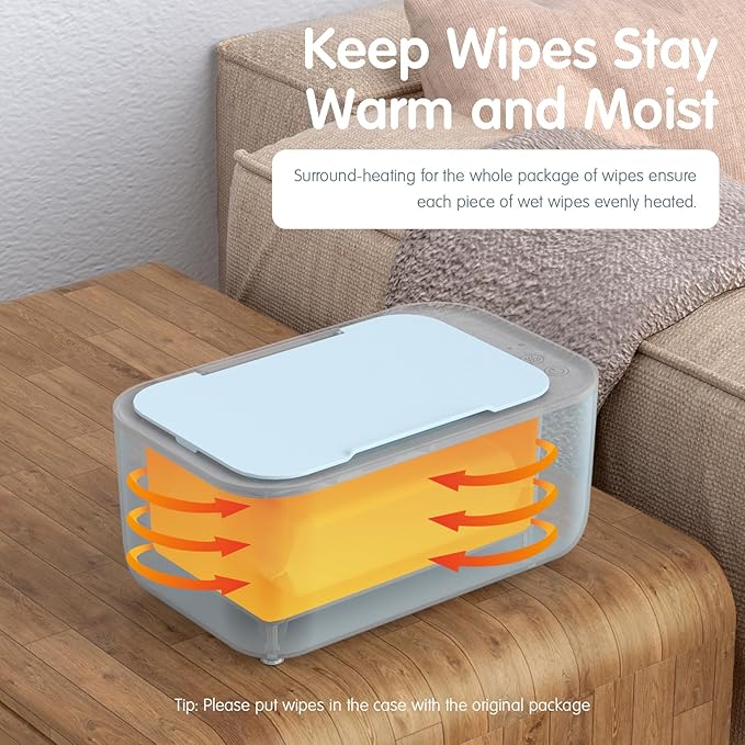Wipe Warmer for Babies, Adult, Adjustable Temperature, Silent Heating, Large Wipe Holder with Constant Warmth –Blue