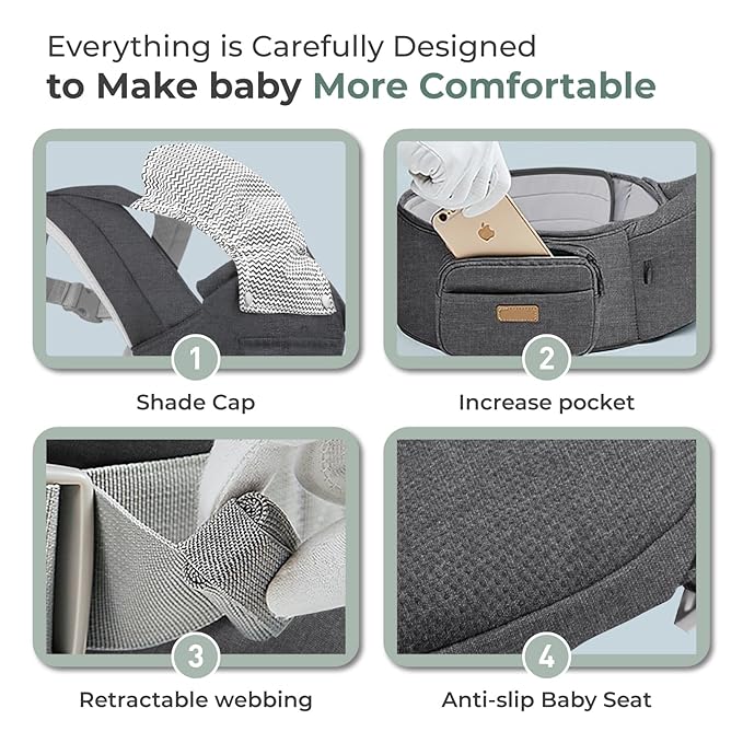 FRUITEAM Baby Carrier Newborn to Toddler, 6-in-1 Ergonomic & Adjustable Baby Carrier with Lumbar Support for All Seasons, Hands-Free, Adapt to Newborn, Infant & Toddler (Grey)