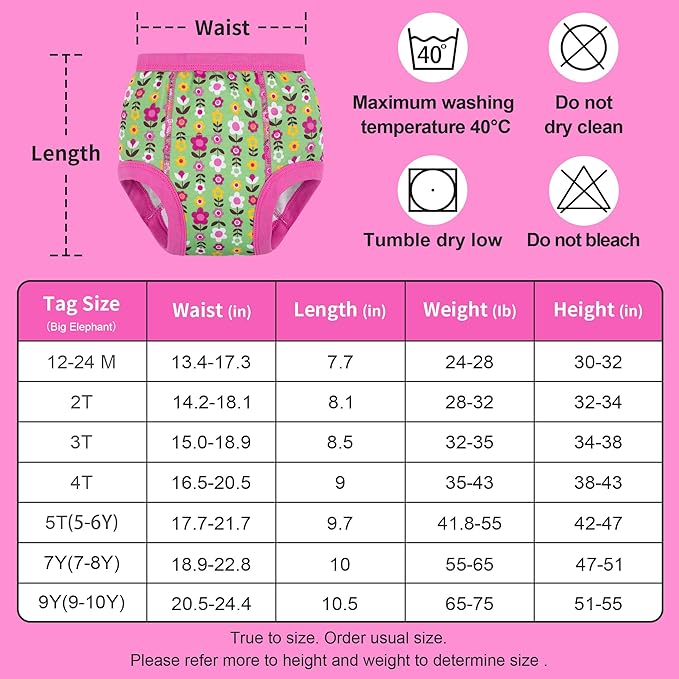 BIG ELEPHANT 6-Pack Potty Training Pants – 100% Cotton Absorbent Toddler Underwear for Boys and Girls (12M-10Y)