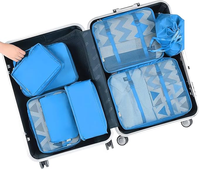 BAGAIL 8 Set Packing Cubes Luggage Packing Organizers for Travel Accessories-Light Blue