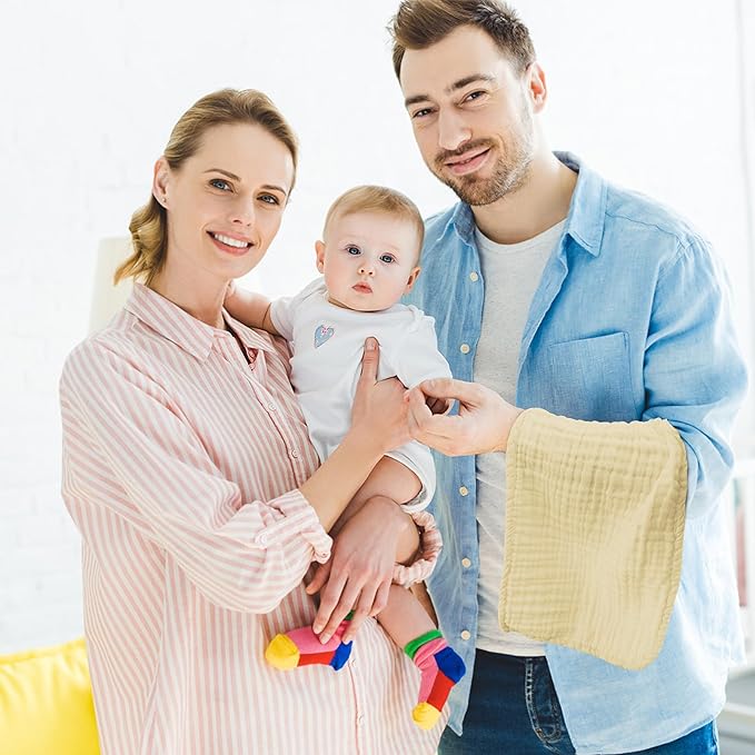 12 Pack Muslin Burp Cloths - Large 20" x 10", Ultra Absorbent 100% Cotton for Baby Drool and Messes - Soft, Gentle Baby Burp Rag for Boys & Girls -Ivory, Slate, Emerald Series