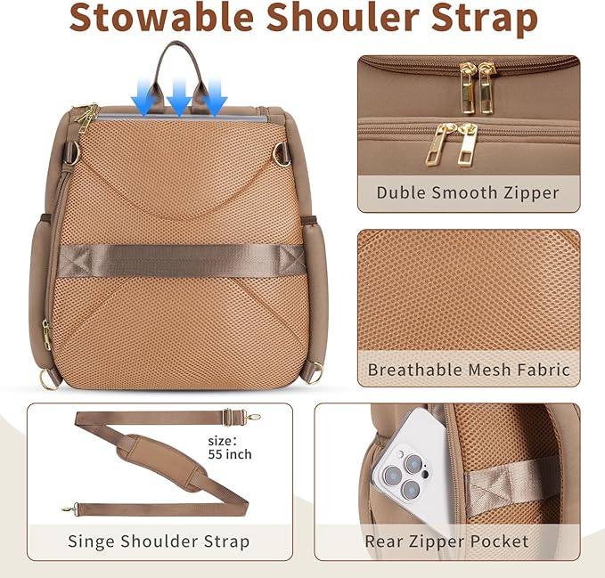 CEI-CEI Neoprene Diaper Bag Backpack Stylish Baby Maternity Bags Travel Tote for Mom with Insulated Pockets, Changing Pad, Stowable Shoulder Strap