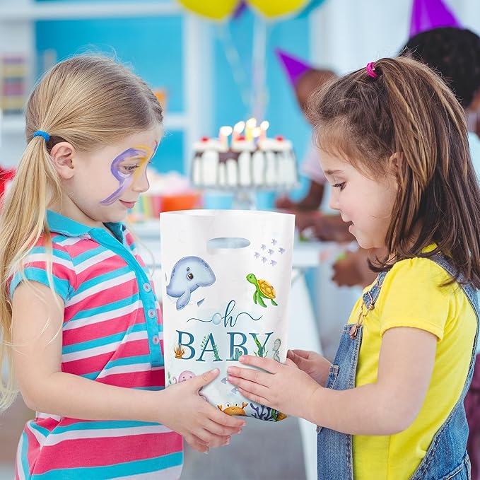 Summer Ocean Party Favor Bags - 50Pcs Sea Ocean Animals Goody Candy Treat Gifts Bags, Watercolor Under the Sea Themed Party Decorations for Kids Boys Girls Birthday Baby Shower Supplies