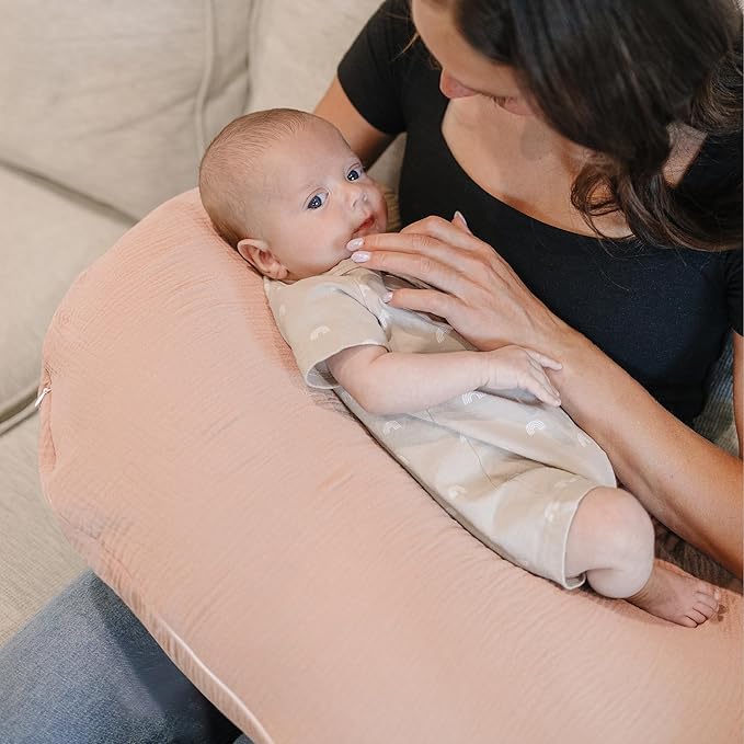 Konssy 2-Pack Muslin Nursing Pillow Covers, Soft & Adorable Nursing Covers for Breastfeeding Pillows, Slipcovers for Newborn Boys & Girls(Pink, Floral)