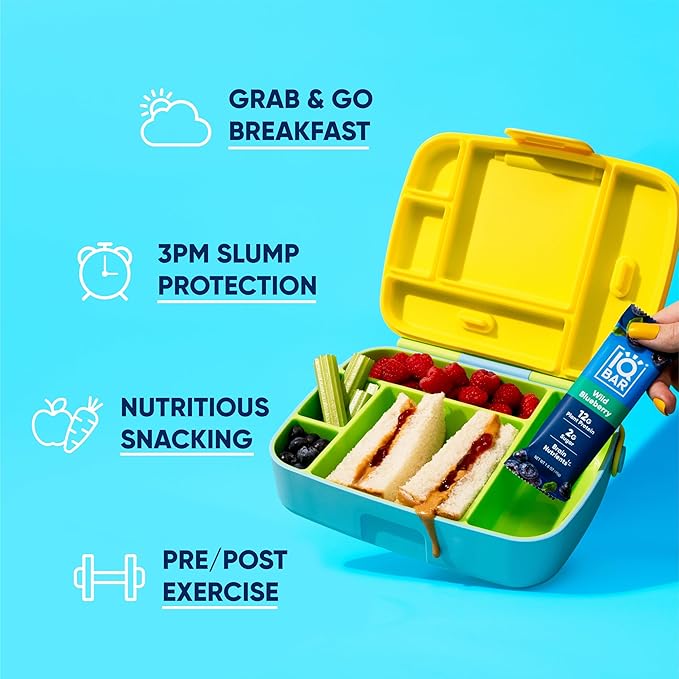 IQBAR Brain and Body Plant Protein Bars - Wild Blueberry - 36-Count Low Carb - Gluten Free, High Fiber, Vegan Snacks - Low Sugar Meal Replacement