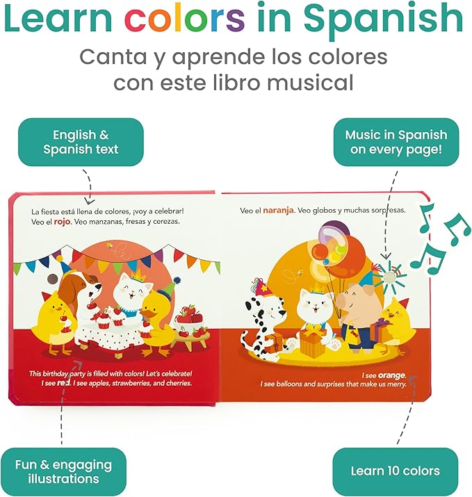 Binibi Spanish Musical Colors at The Birthday Party | Spanish Learning for Kids | Bilingual Children's Book for Babies & Toddlers 1-3 | Libro en espaol para bebes