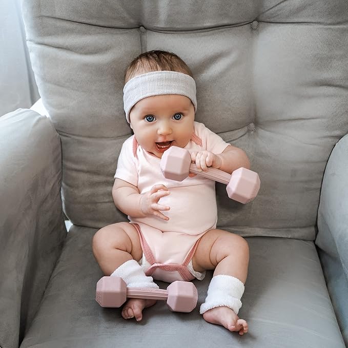 Baby Dumbbell Teether - Silicone Infant Teething Rattle Toddler Sensory Workout Toy - Durable, Safe Exercises Weight - Great Gift for Baby Boys & Girls (1pcs - Cadet Blue)