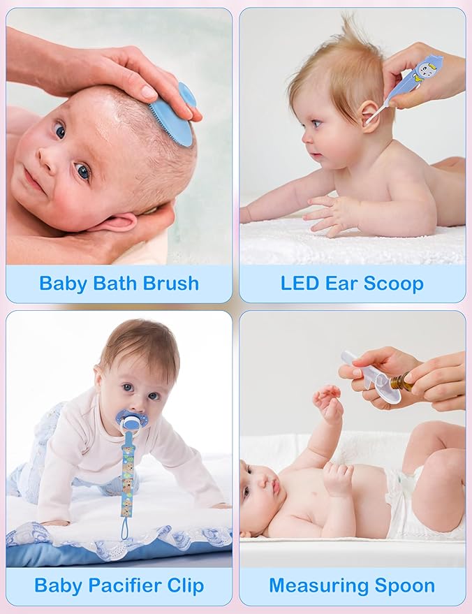 OTTOLIVES Baby Healthcare and Grooming Kit, 15 in 1 Baby Shower Gifts with Nail File, Hair Brush Comb, Toothbrush, Nasal Aspirator, Baby Essentials Kit for Newborn Infant Girls Boys (Blue)