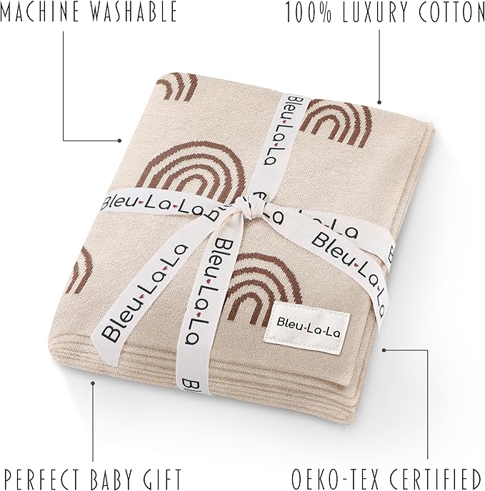 Baby Blanket for Girls and Boys - 100% Cotton Buttery Soft Cozy Receiving Swaddle Stroller Blanket for Shower Gift Registry for Newborns, Infants, Toddlers (Rainbow - Taupe)