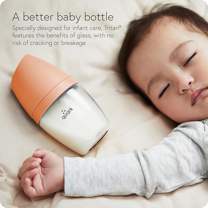 BuubiBottle Mini Slow Flow Bottle for Newborn Babies by Quark - with Anti-Colic RealFeel Nipple to Simulate Breastfeeding - BPA-Free, PVC-Free, Toxin-Free - 5 Oz Bottle with Lid, 2 Pack - Orange