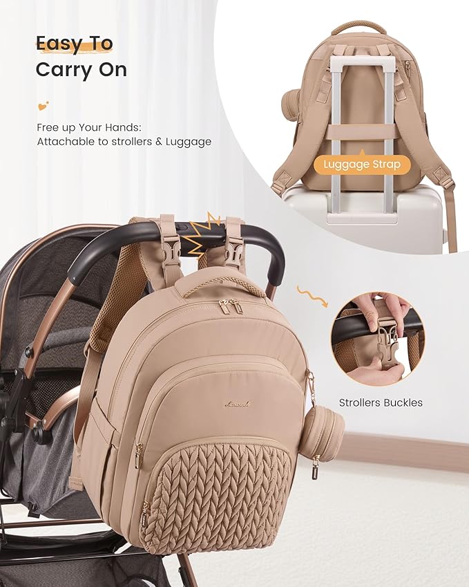 LOVEVOOK Diaper Bag Backpack, Baby Bag with Changing Pad for Mom Dad, Large Waterproof Mommy Bag with Stroller Buckles, Travel Essential with Pacifier Case & Insulated Bottle Pockets, Khaki