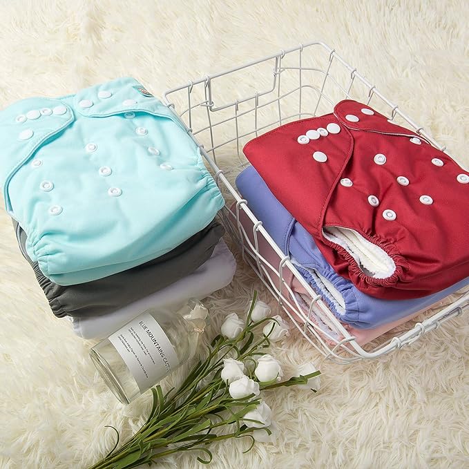 ALVABABY 6 Pack Cloth Diaper with 12 Inserts One Size Adjustable Washable Reusable Diaper Cover for Baby Girls and Boys
