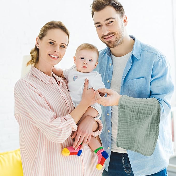 12 Pack Muslin Burp Cloths - Large 20" x 10", Ultra Absorbent 100% Cotton for Baby Drool and Messes - Soft, Gentle Baby Burp Rag for Boys & Girls -Green