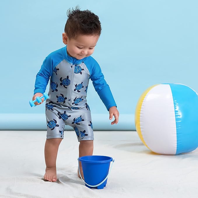 Gerber Boys' Toddler Long Sleeve One Piece Sun Protection Rashguard Swimsuit