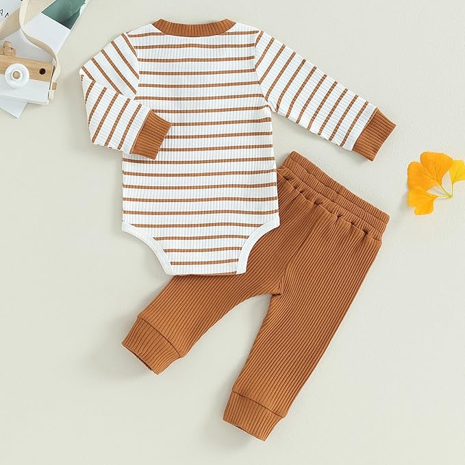 Newborn Baby Boy Girl Clothes Ribbed Knitted Long Sleeve Romper Pants Solid Cotton Infant Fall Winter Outfits 2Pcs