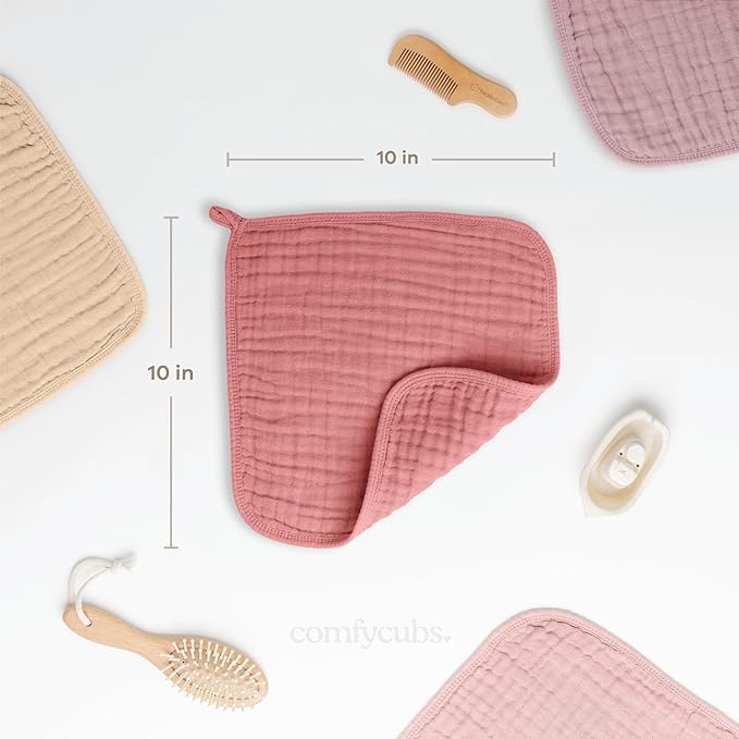 Comfy Cubs Muslin Baby Washcloths 6 Pack - Soft 6-Layer Cotton Wash Cloths for Sensitive Skin - 10"x10" Large, Gentle, Absorbent Infant Essentials for Newborn and Toddlers - Multi Girl