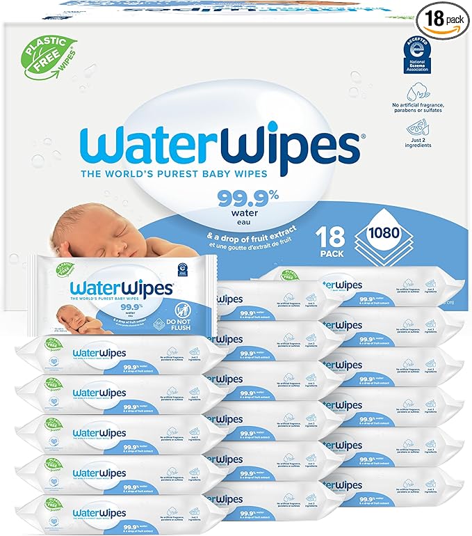 WaterWipes Sensitive+ Newborn & Baby Wipes, 3-In-1 Cleans, Cares, Protects, 99.9% Water, Unscented & Hypoallergenic, 1080 Count (18 Packs)