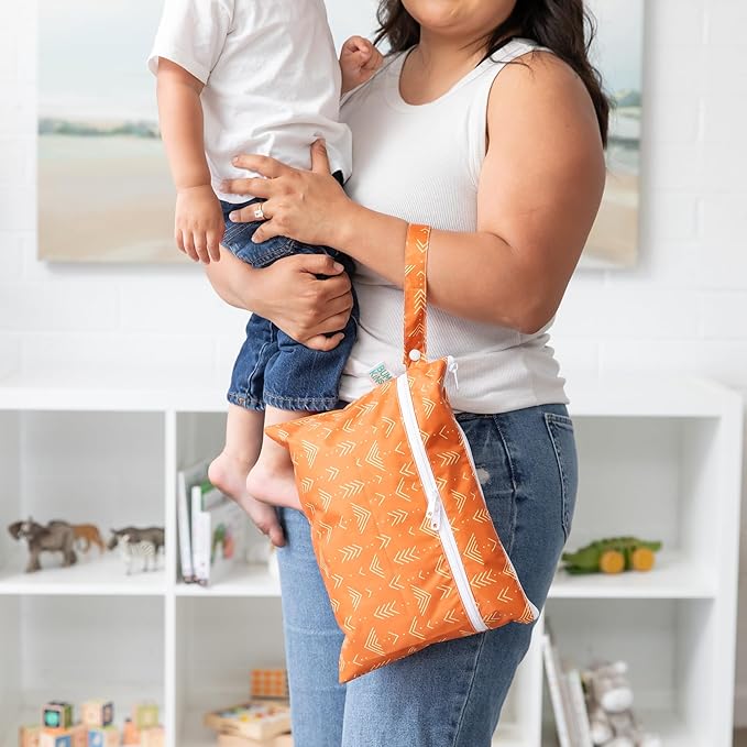 Bumkins Waterproof Wet Dry Clutch Bag for Baby, Travel, Swim Suit, Cloth Diapers, Pump Parts, Pool, Gym Clothes, Toiletry, Hook to Stroller, Daycare, Zip Reusable Bag, Packing Pouch, Boho Orange