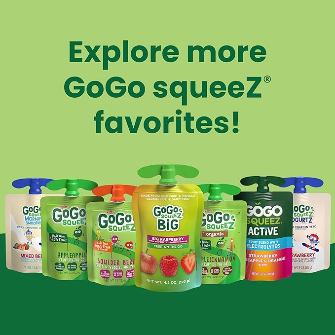 GoGo squeeZ Applesauce, Variety Pack (Apple/Banana/Strawberry), 3.2 Ounce (20 Pouches), Gluten Free, Vegan Friendly, Unsweetened, Recloseable BPA Free Pouches