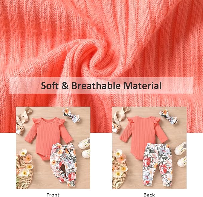 Aalizzwell Preemie Newborn Infant Baby Girls Clothes Ribbed Romper Bodysuit Pants Set Fall Winter Outfits