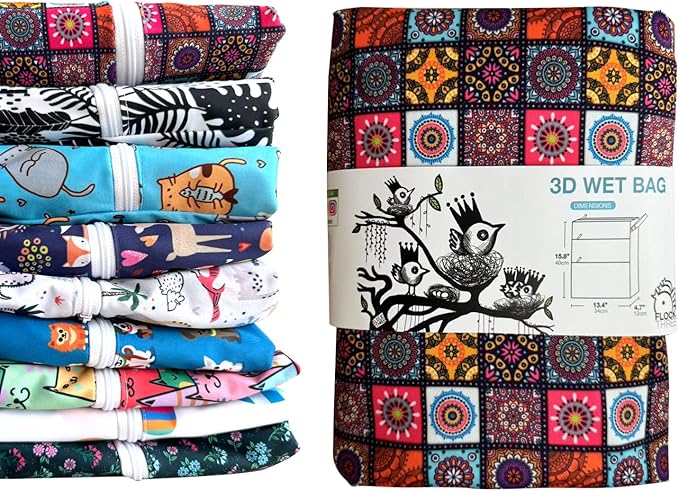 FLOCK THREE 3D Waterproof and Washable Wet Bag Luggage Organiser for Travel storage Stroller Daycare Baby Diapers Yoga Beach Pool Swimsuits Luggage Packing for Travel Accessories (Flower01)