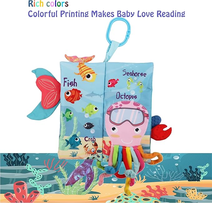 Fish Baby Books 0-6 Months, Newborn Infant Tummy Time Toy High Contrast Sensory Baby Toys 6 to 12 Months Touch Feel Crinkle Books Easter Gifts for Boy Girl 0-3, Shower Gift, Shark