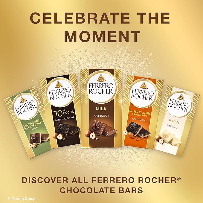 Ferrero Rocher Premium Chocolate Bars, 8 Pack, Dark Chocolate Hazelnut, 3.1 oz Each