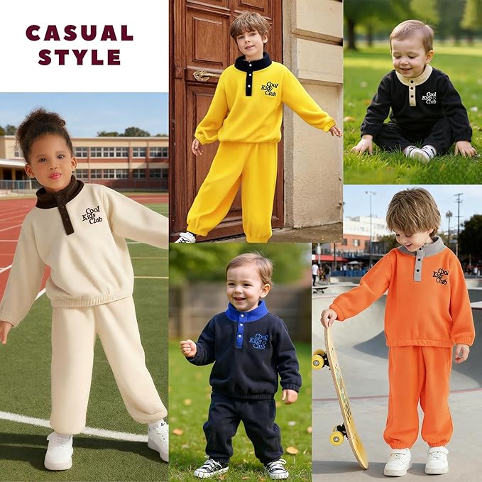 YOUNGER TREE Toddler Boy Girl Clothes Fleece Fall Winter Outfit Baby Long Sleeve Button Sweatshirt and Pants Sweatsuits Set