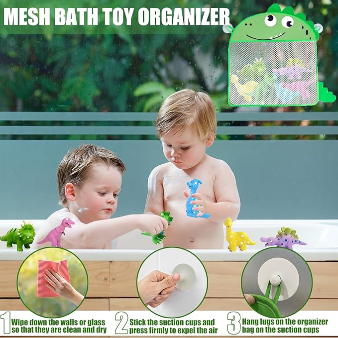 Dinosaur Bath Toys, Baby Shower Toys Mold Free Bathtub Toys for 12-18 Months - Plastic 8 Pack of No-Hole Design Dinosaurs for Toddler Bath Toys, for Boys and Girls