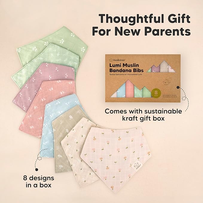8-Pack Muslin Baby Bibs for Boys, Girls - Muslin Bandana Drool Bibs for Baby Girl & Boy, Drooling Newborn, Teething Toddler, Infant 0-36 Months, 100% Cotton Extra Absorbent & Soft(Wild Bloom)