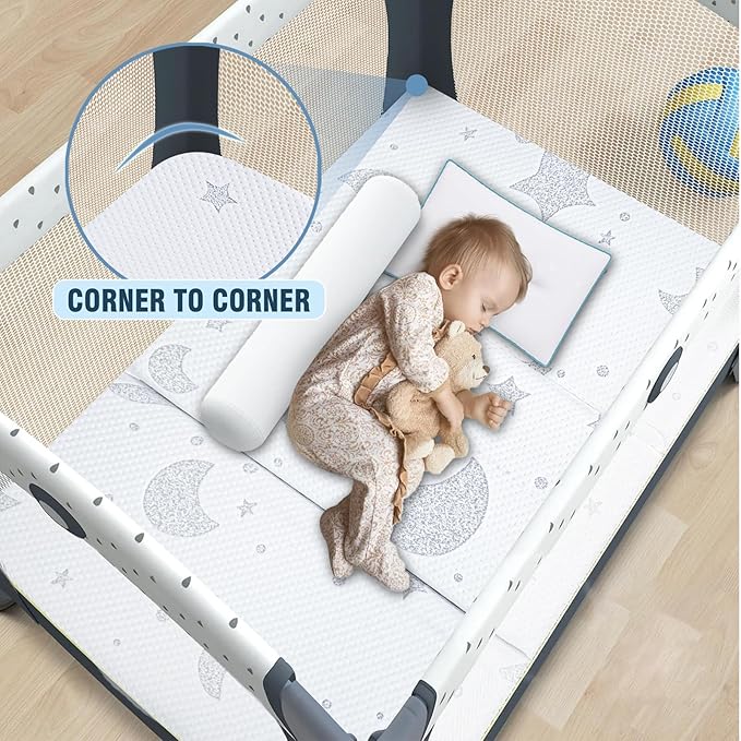 Pack and Play Mattress, Pack N Play Mattresses with Dual-Sided Memory Foam, Foldable Baby Mattress for Pack and Play Playpen with Removable Cover and Travel Bag