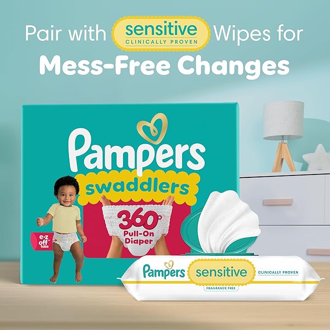 Pampers Diapers - Swaddlers 360° - Size 4, 56 Count, up to 100% Leakproof Comfy Dry Fit, Designed for Easy Changes, Pull On Baby Diaper (Packaging May Vary)
