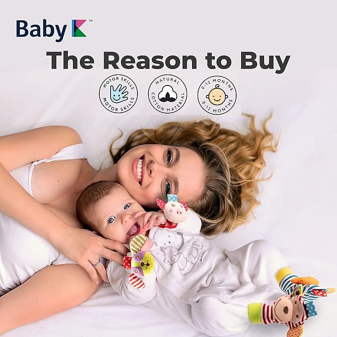 Baby Rattle Socks for Girls & Boys (Zoo Set) - Baby Toys 6-12 Months - Wrist Rattles and Foot Rattles - Baby Toys for Newborns As Gift - Easy to Wear Baby Rattle Toys