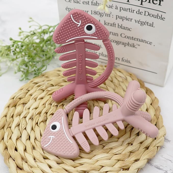 3in1 Infant Toys, Teething Toys 3-6 6-12 Months, Teethers for Babies 3-6-12 Months, for Teething Relief, Baby Gift, Silicone,Sensory, Baby Toys 0-6 Months,USA Patent Pending,Fish,(Pink)