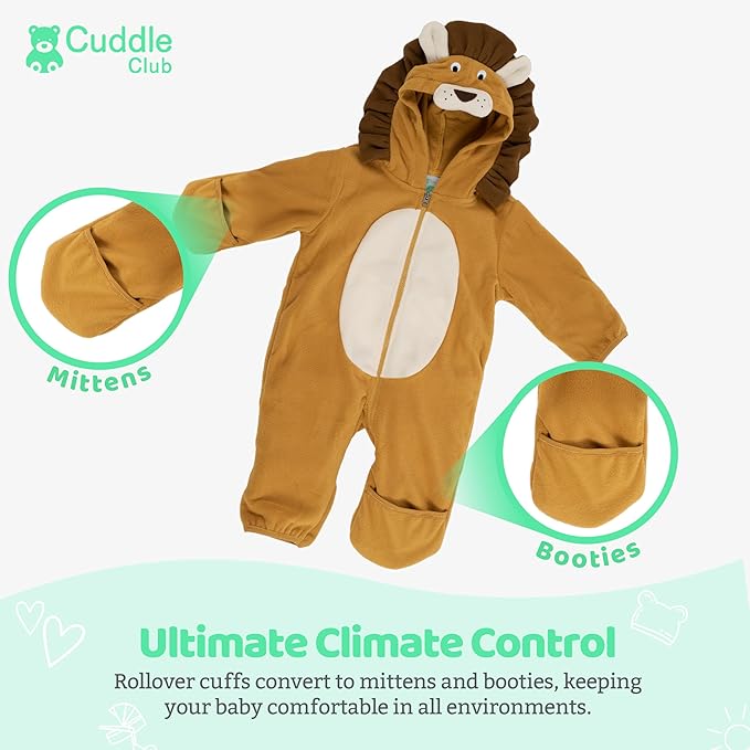 Cuddle Club Fleece Baby Bunting Bodysuit with Hood, Convertible Mittens & Booties, Car Seat Friendly, Soft & Warm, Easy Zip