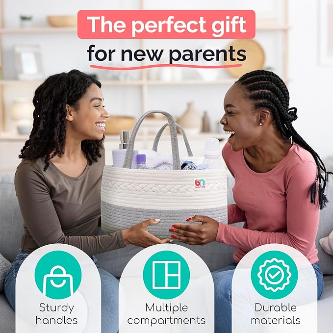 Rope Diaper Caddy - Storage for Baby and Toddler Items - Portable Cotton Organizer Easily Holds Diapers, Wipes, Clothing - Useful for Nursery, Bedroom (Gray, Extra Large)