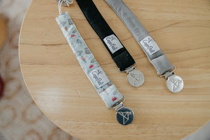 Copper Pearl Pacifier Clip 3-Pack: Premium Knit Binky Clips for Baby Girls and Boys - Stylish Stainless Steel Pacifier Holder Clip - Baby Pacifier Clips for No More Floor Drops - Trout